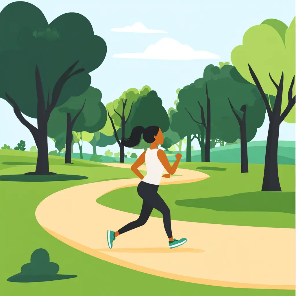 A woman jogging through a park, promoting an active lifestyle alongside the Mounjaro Diet Plan