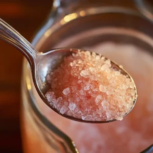 Measuring pink Himalayan salt for pink salt trick 4 ingredients Placement: After Step 1 in the Preparation Guide section